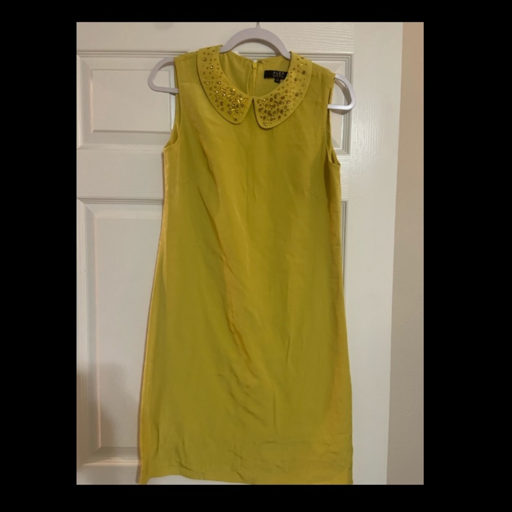 Woman’s Alex Marie Mustard Yellow Rhinestone Beaded Collar Dress - Size 4